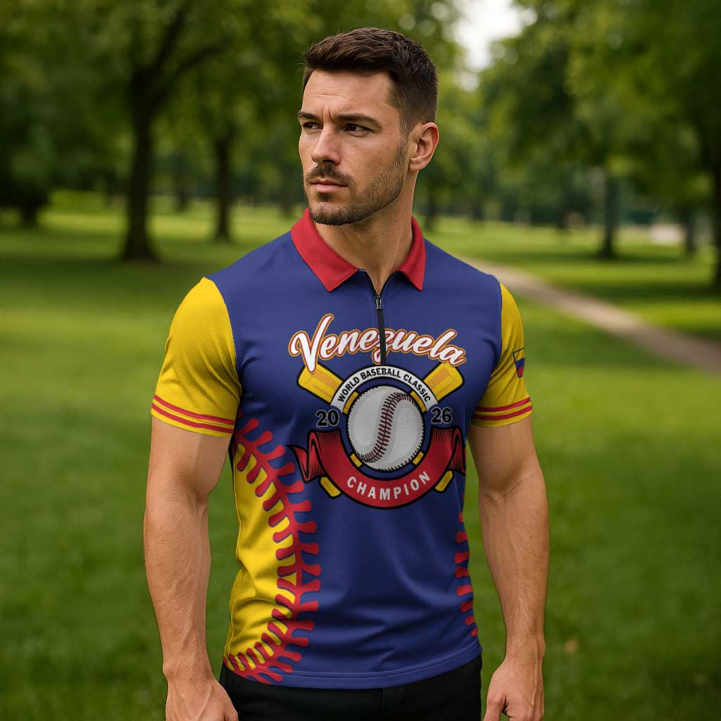 Custom Baseball 2026 Venezuela World Champion Zipper Polo Shirt Arepa Power Make History