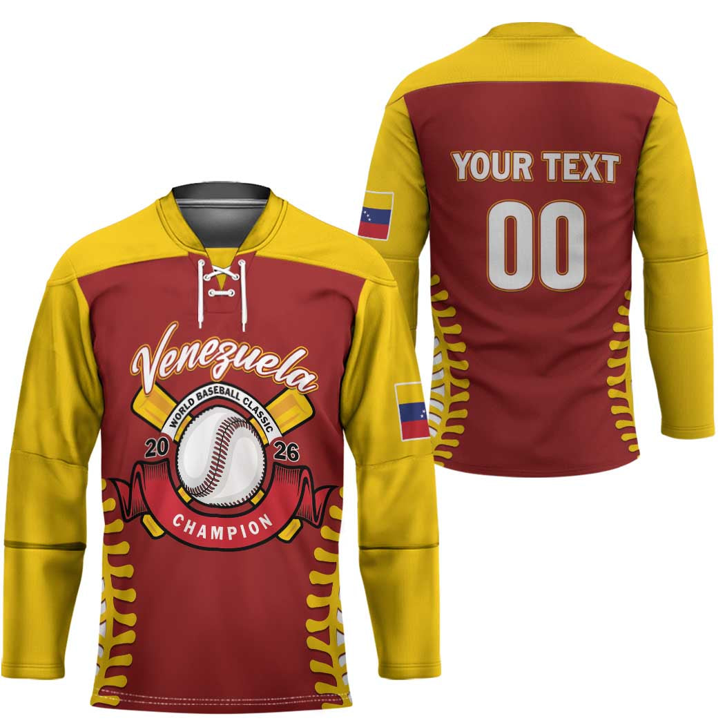 Custom Baseball 2026 Venezuela World Champion Hockey Jersey Chamo Arepa Power
