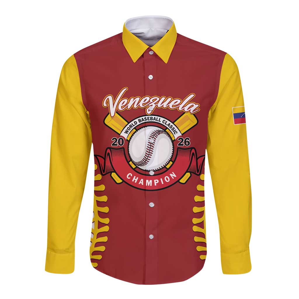 Custom Baseball 2026 Venezuela World Champion Long Sleeve Button Shirt Chamo Arepa Power