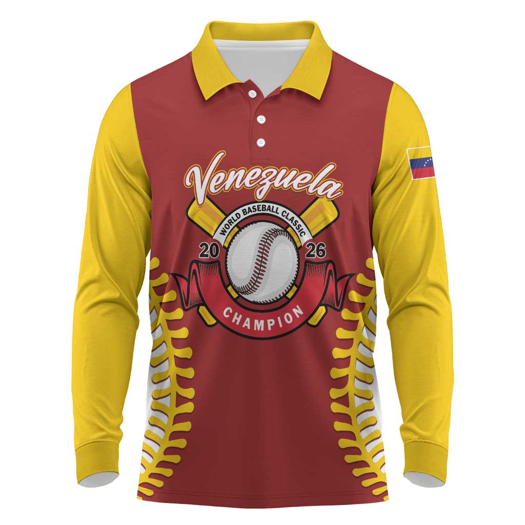 Custom Baseball 2026 Venezuela World Champion Long Sleeve Polo Shirt Chamo Arepa Power