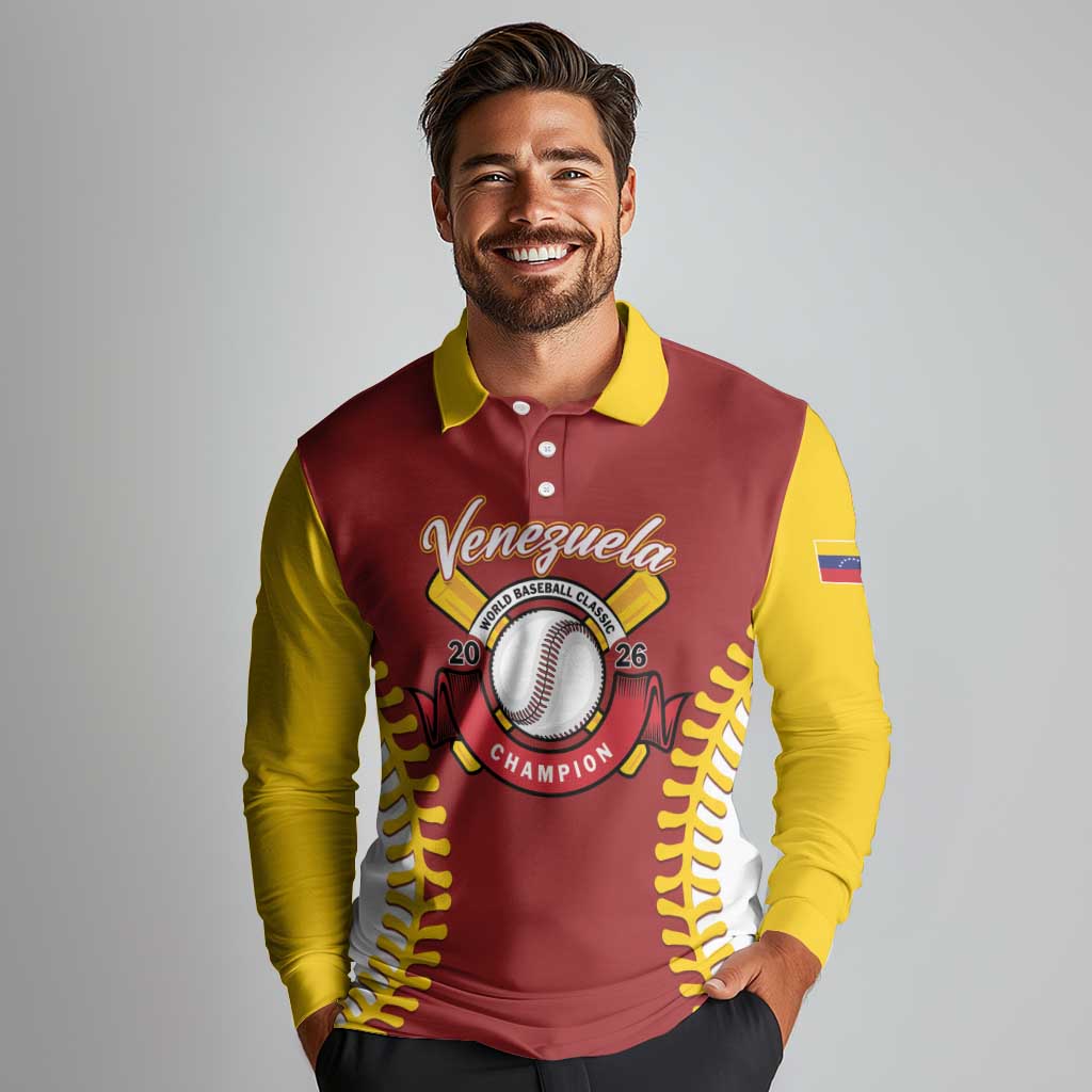 Custom Baseball 2026 Venezuela World Champion Long Sleeve Polo Shirt Chamo Arepa Power