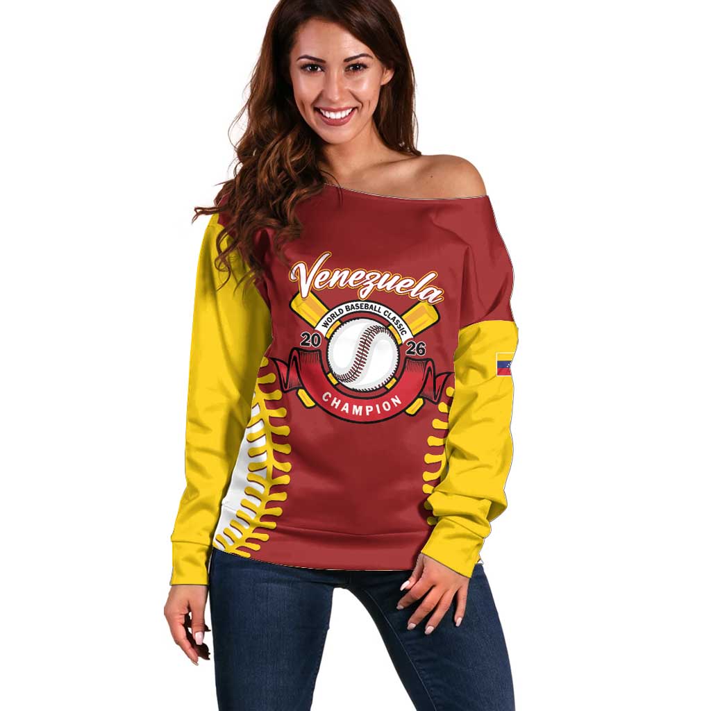 Custom Baseball 2026 Venezuela World Champion Off Shoulder Sweater Chamo Arepa Power