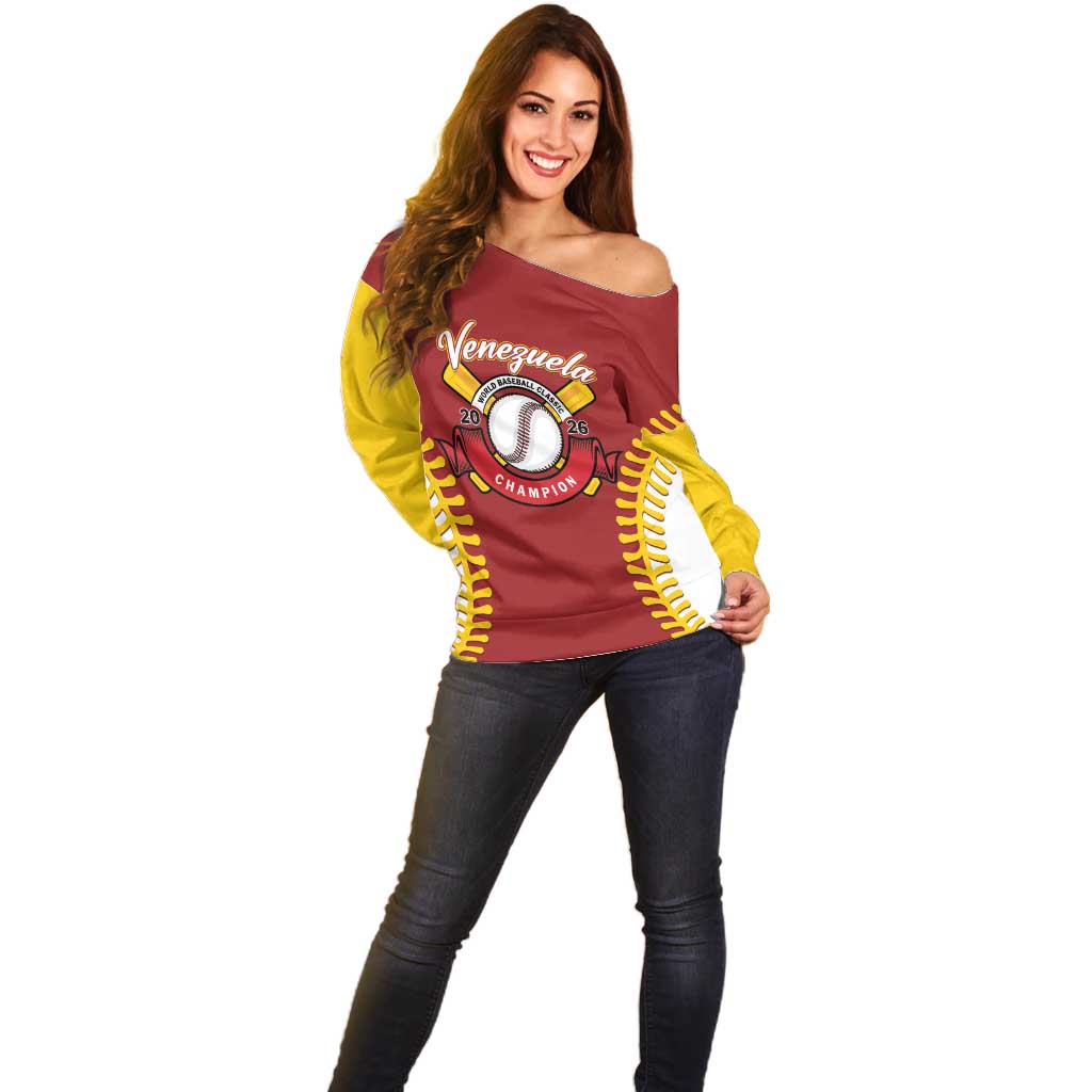 Custom Baseball 2026 Venezuela World Champion Off Shoulder Sweater Chamo Arepa Power