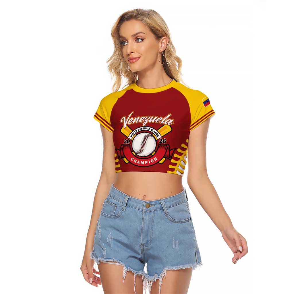 Custom Baseball 2026 Venezuela World Champion Raglan Cropped T Shirt Chamo Arepa Power