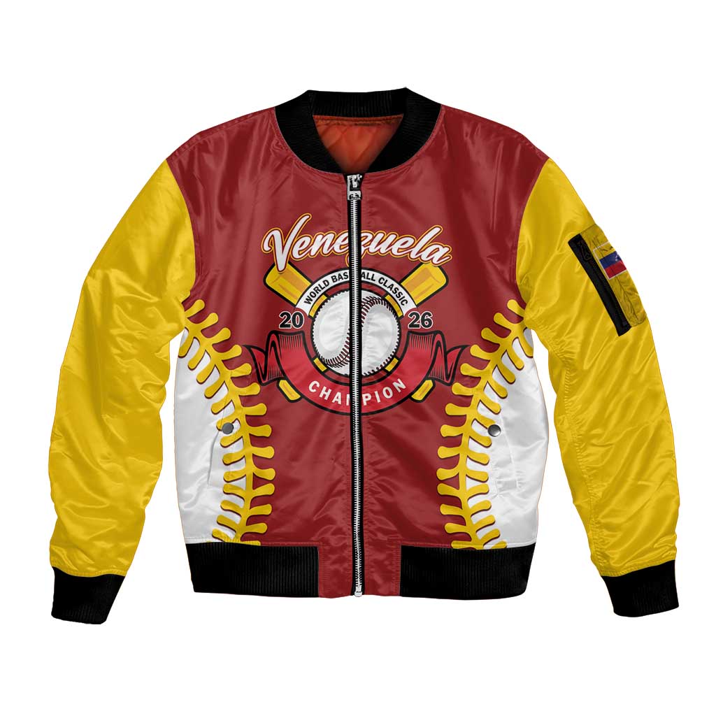 Custom Baseball 2026 Venezuela World Champion Sleeve Zip Bomber Jacket Chamo Arepa Power