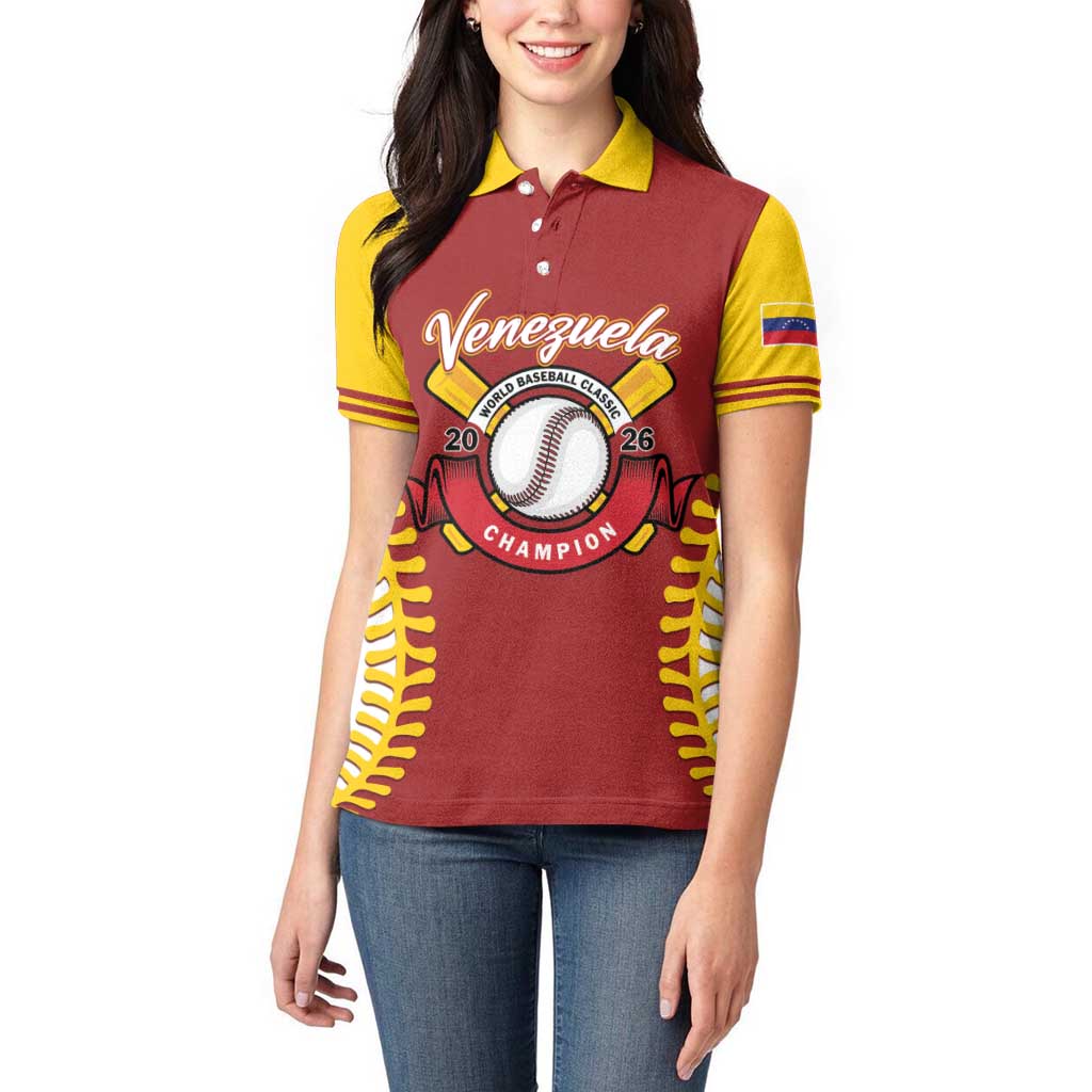 Custom Baseball 2026 Venezuela World Champion Women Polo Shirt Chamo Arepa Power