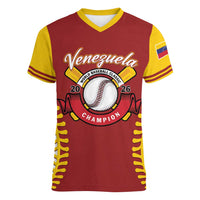 Custom Baseball 2026 Venezuela World Champion Women V-Neck T-Shirt Chamo Arepa Power
