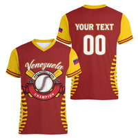 Custom Baseball 2026 Venezuela World Champion Women V-Neck T-Shirt Chamo Arepa Power