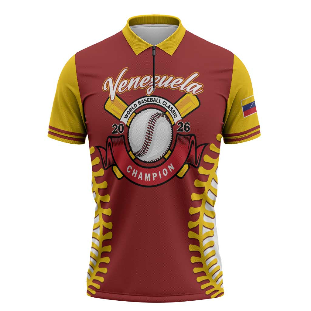 Custom Baseball 2026 Venezuela World Champion Zipper Polo Shirt Chamo Arepa Power