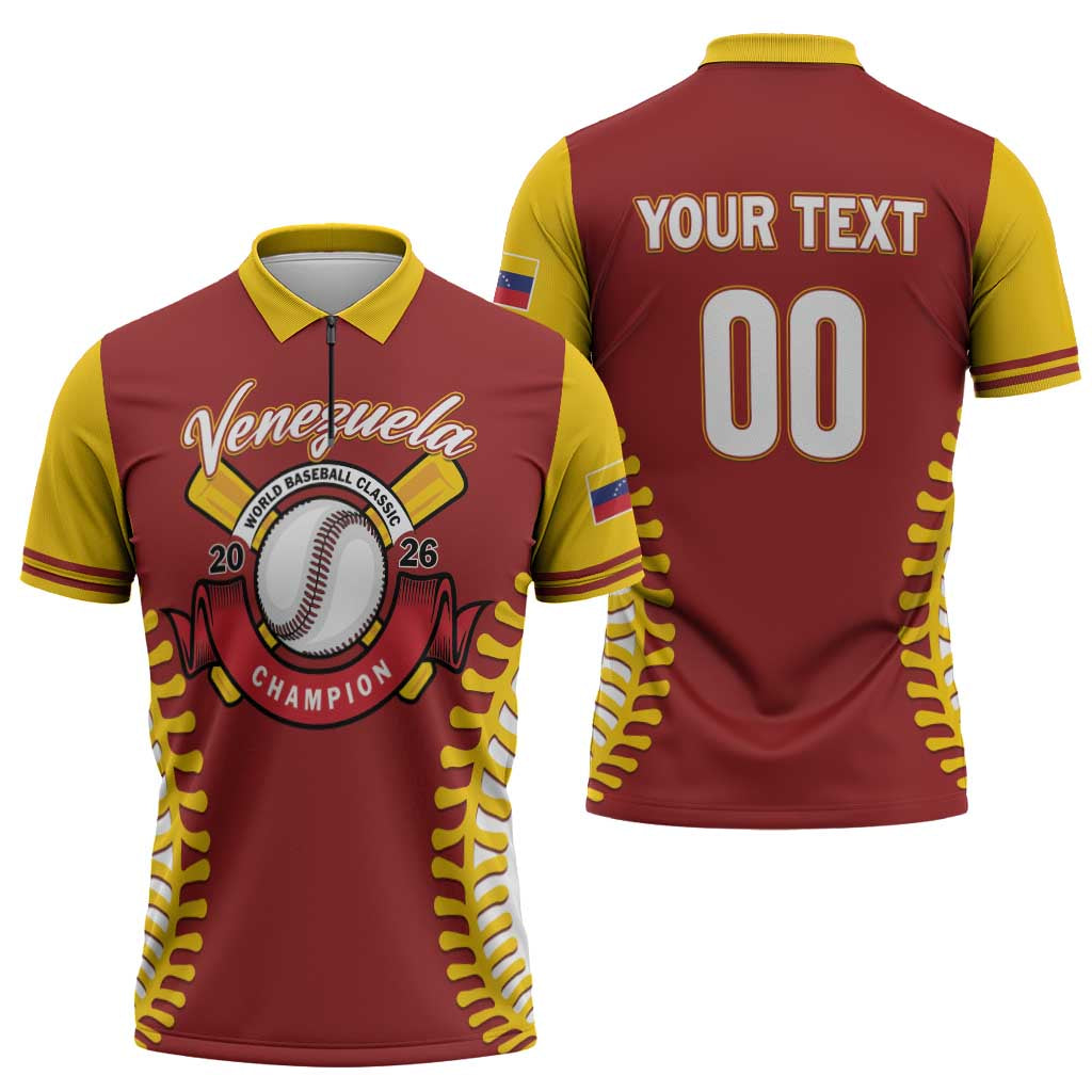 Custom Baseball 2026 Venezuela World Champion Zipper Polo Shirt Chamo Arepa Power