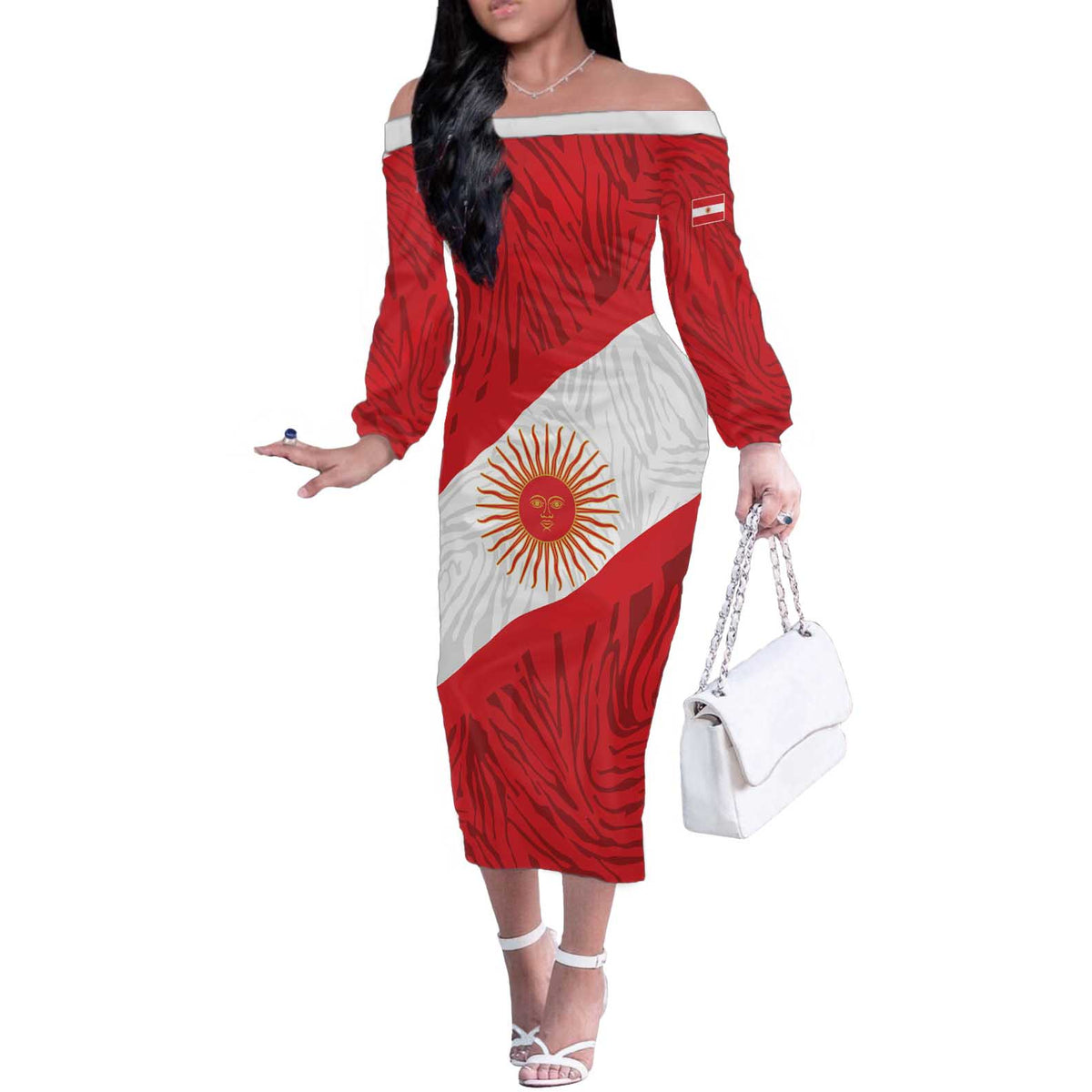 Personalized Peru Inti Off The Shoulder Long Sleeve Dress 1822 Flag Stylized