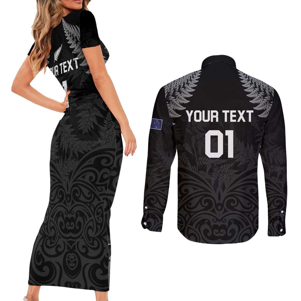 Custom New Zealand 2024 Rugby Couples Matching Short Sleeve Bodycon Dress and Long Sleeve Button Shirt Silver Fern Aotearoa Kiwi - Wonder Print Shop