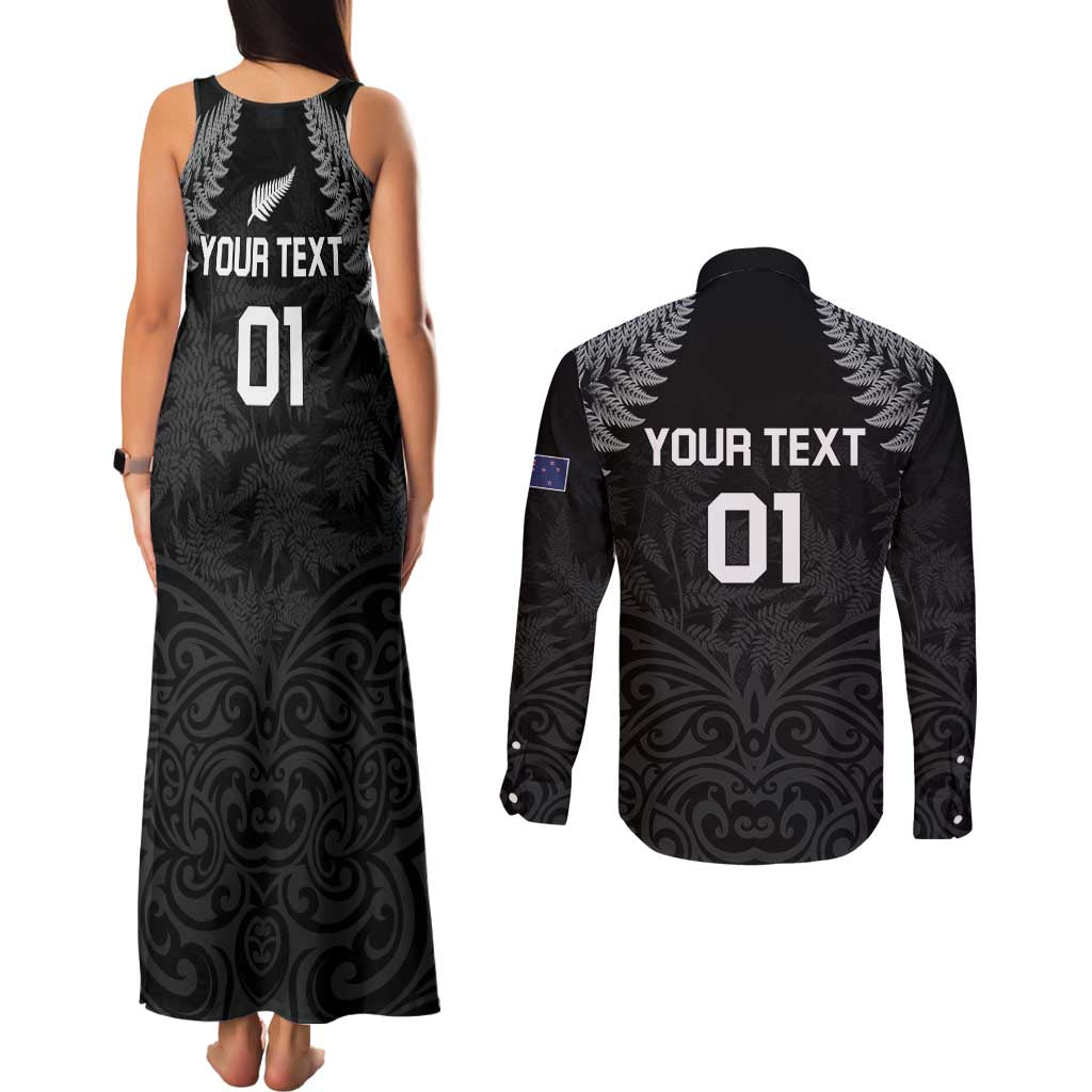 Custom New Zealand 2024 Rugby Couples Matching Tank Maxi Dress and Long Sleeve Button Shirt Silver Fern Aotearoa Kiwi - Wonder Print Shop