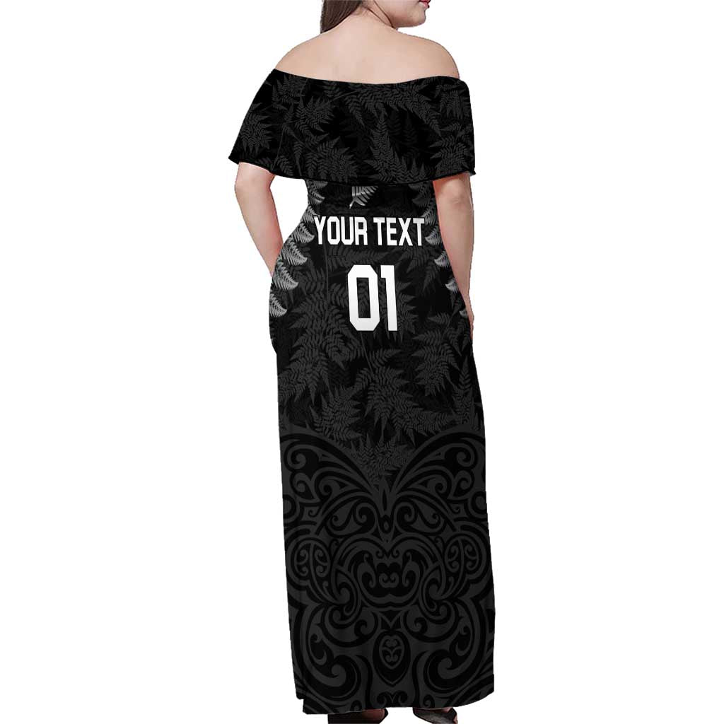 Custom New Zealand 2024 Rugby Family Matching Off Shoulder Maxi Dress and Hawaiian Shirt Silver Fern Aotearoa Kiwi - Wonder Print Shop