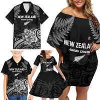 Custom New Zealand 2024 Rugby Family Matching Off Shoulder Short Dress and Hawaiian Shirt Silver Fern Aotearoa Kiwi - Wonder Print Shop
