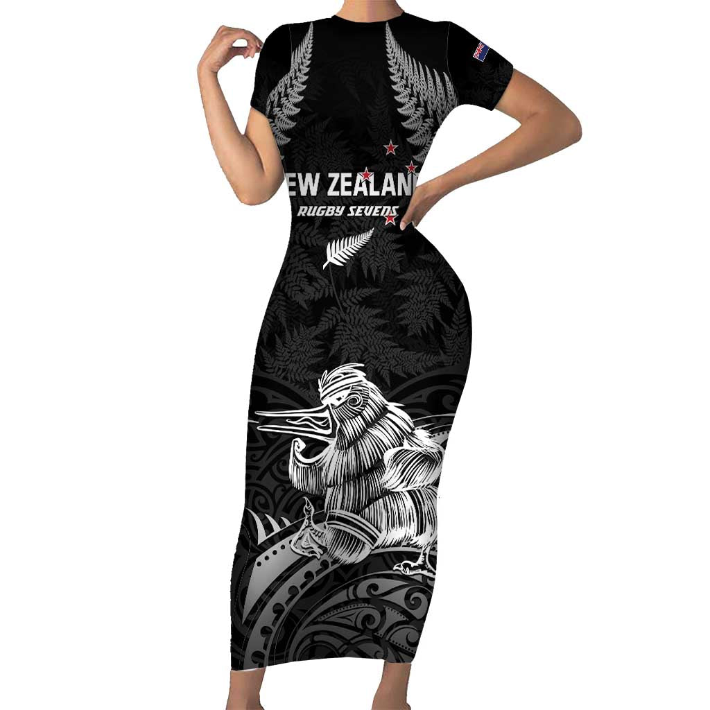 Custom New Zealand 2024 Rugby Short Sleeve Bodycon Dress Silver Fern Aotearoa Kiwi - Wonder Print Shop