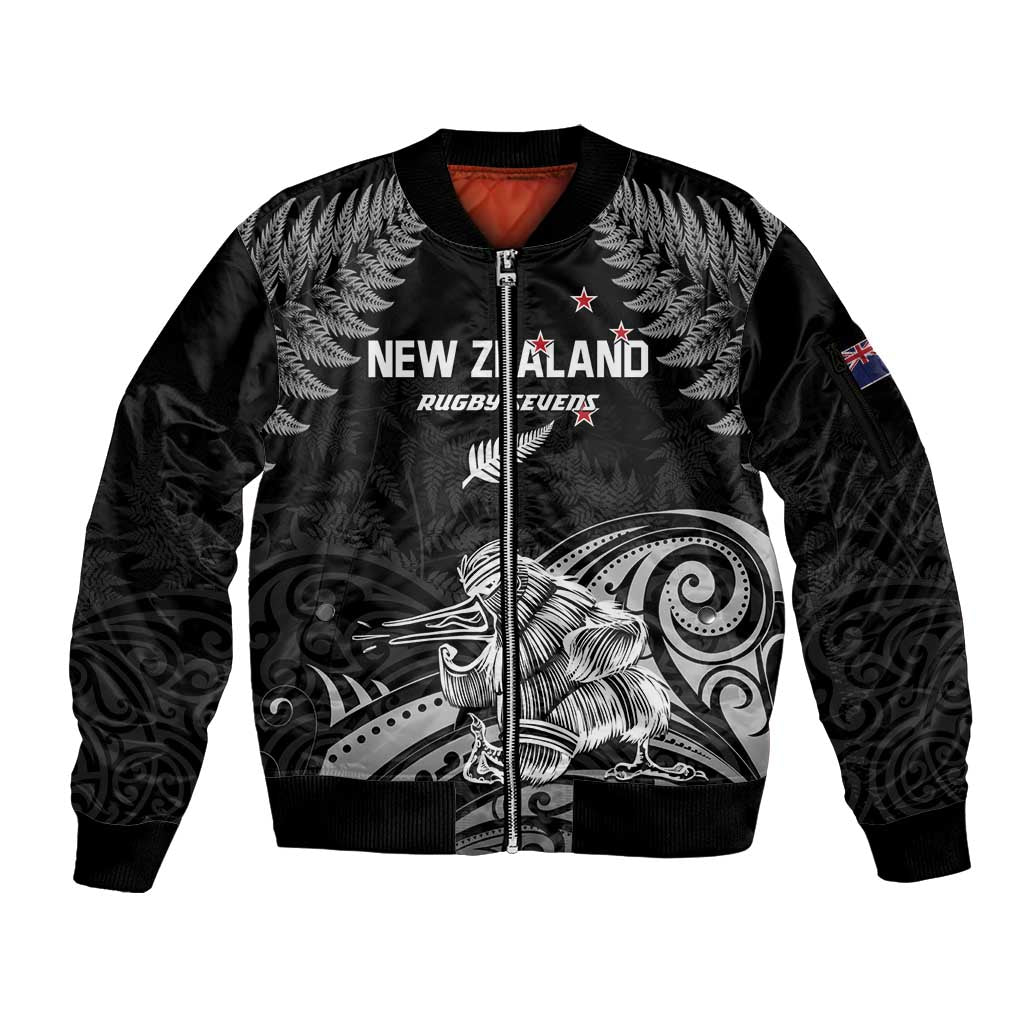Custom New Zealand 2024 Rugby Sleeve Zip Bomber Jacket Silver Fern Aotearoa Kiwi - Wonder Print Shop