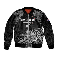 Custom New Zealand 2024 Rugby Sleeve Zip Bomber Jacket Silver Fern Aotearoa Kiwi - Wonder Print Shop