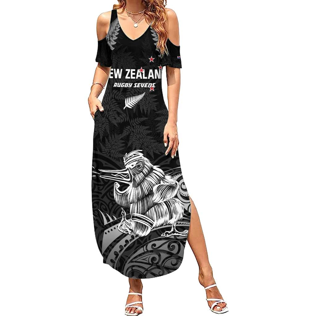 Custom New Zealand 2024 Rugby Summer Maxi Dress Silver Fern Aotearoa Kiwi - Wonder Print Shop