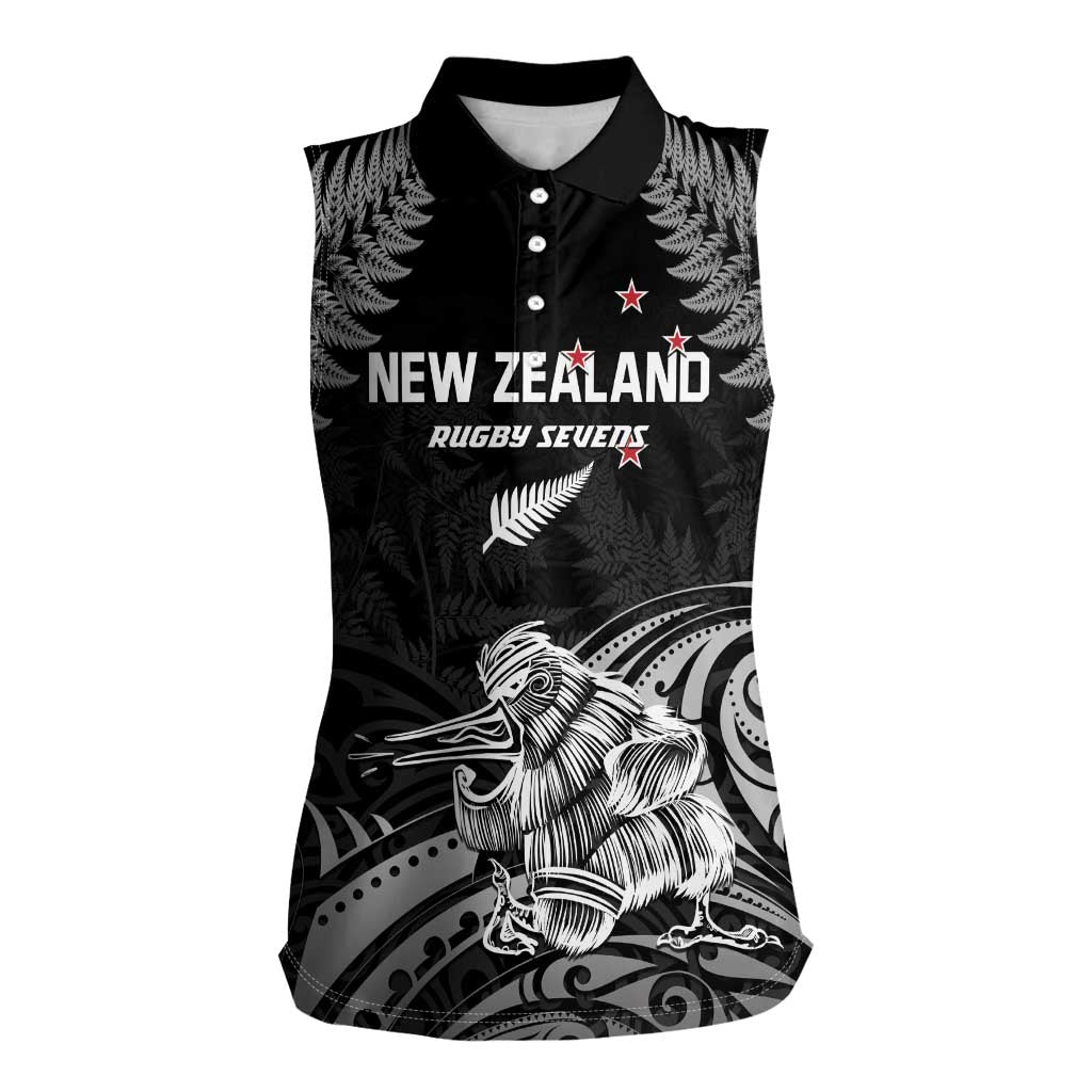 Custom New Zealand 2024 Rugby Women Sleeveless Polo Shirt Silver Fern Aotearoa Kiwi - Wonder Print Shop