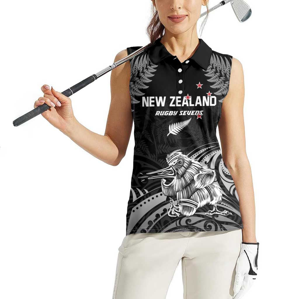 Custom New Zealand 2024 Rugby Women Sleeveless Polo Shirt Silver Fern Aotearoa Kiwi - Wonder Print Shop