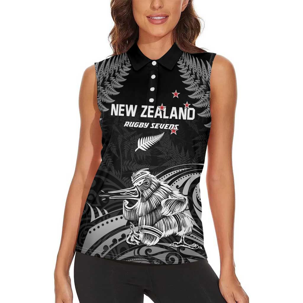 Custom New Zealand 2024 Rugby Women Sleeveless Polo Shirt Silver Fern Aotearoa Kiwi - Wonder Print Shop
