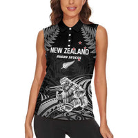 Custom New Zealand 2024 Rugby Women Sleeveless Polo Shirt Silver Fern Aotearoa Kiwi - Wonder Print Shop