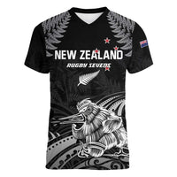 Custom New Zealand 2024 Rugby Women V-Neck T-Shirt Silver Fern Aotearoa Kiwi - Wonder Print Shop