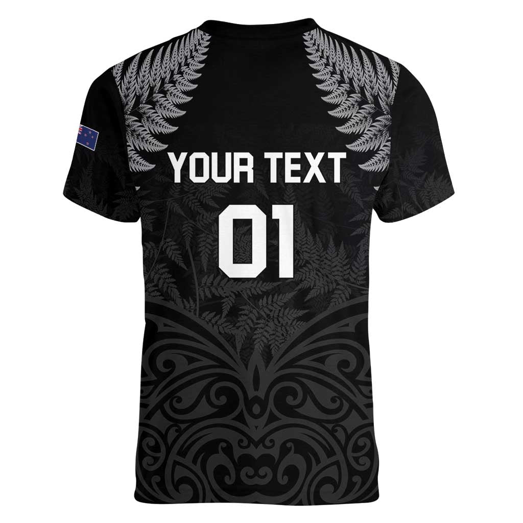 Custom New Zealand 2024 Rugby Women V-Neck T-Shirt Silver Fern Aotearoa Kiwi - Wonder Print Shop