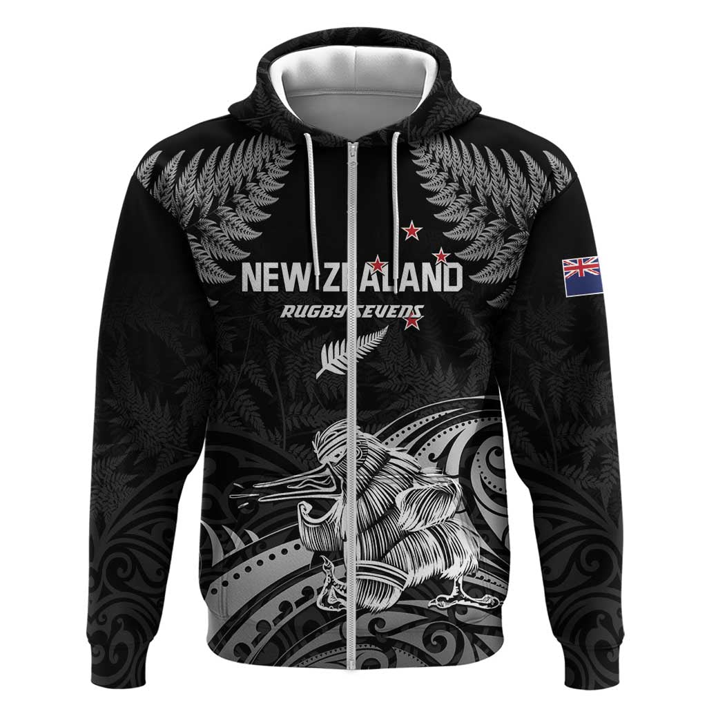 Custom New Zealand 2024 Rugby Zip Hoodie Silver Fern Aotearoa Kiwi - Wonder Print Shop