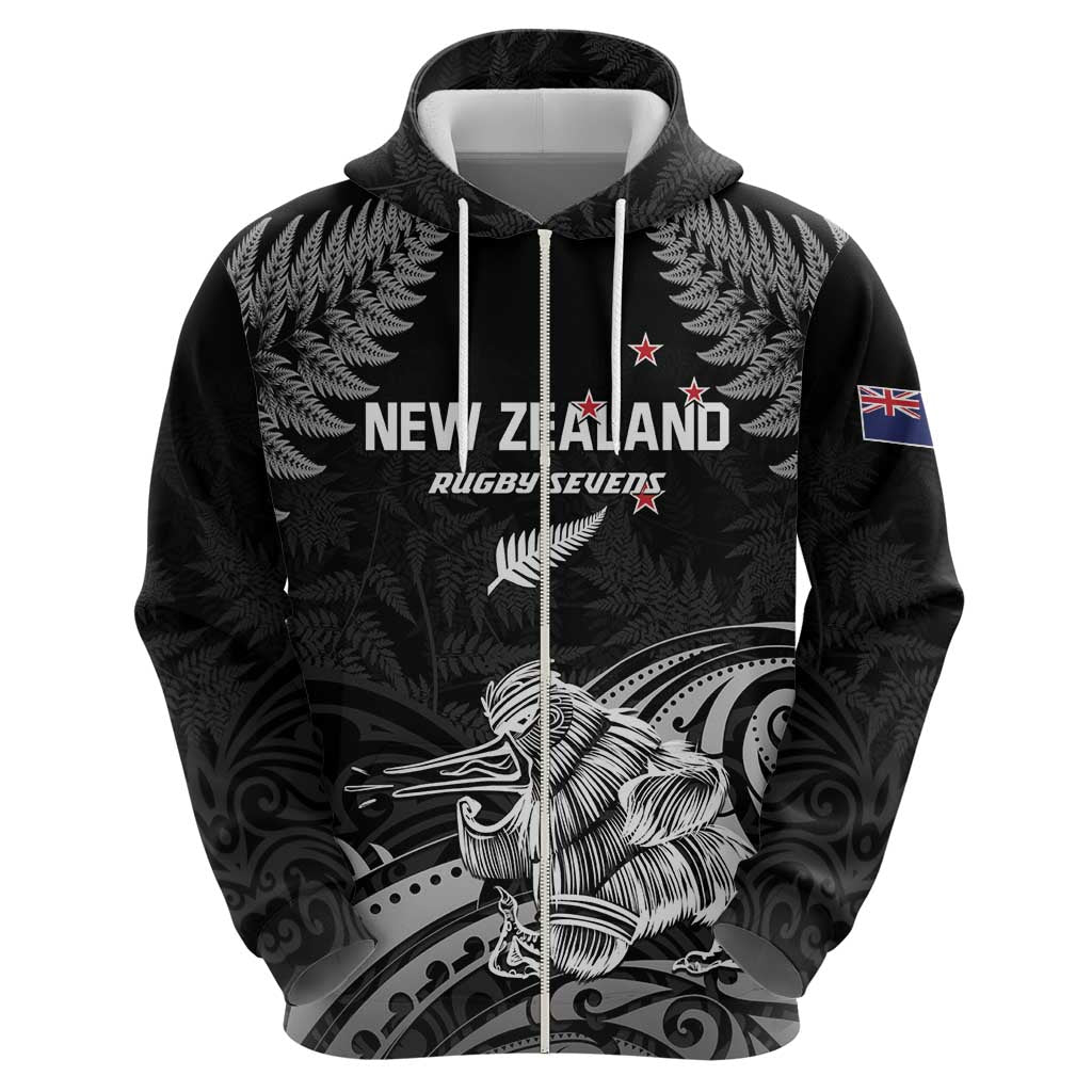 Custom New Zealand 2024 Rugby Zip Hoodie Silver Fern Aotearoa Kiwi - Wonder Print Shop