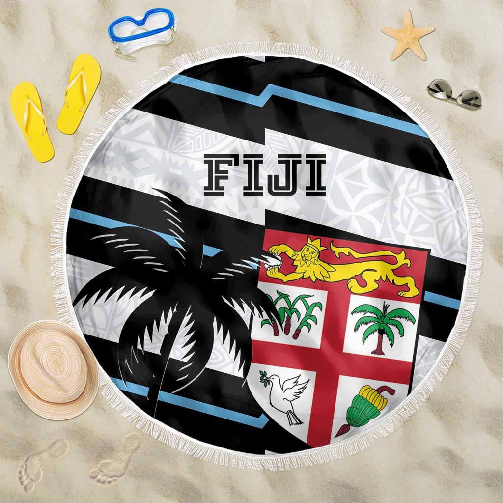 Fiji 2024 Rugby Beach Blanket Fijian Tapa Pattern - Wonder Print Shop