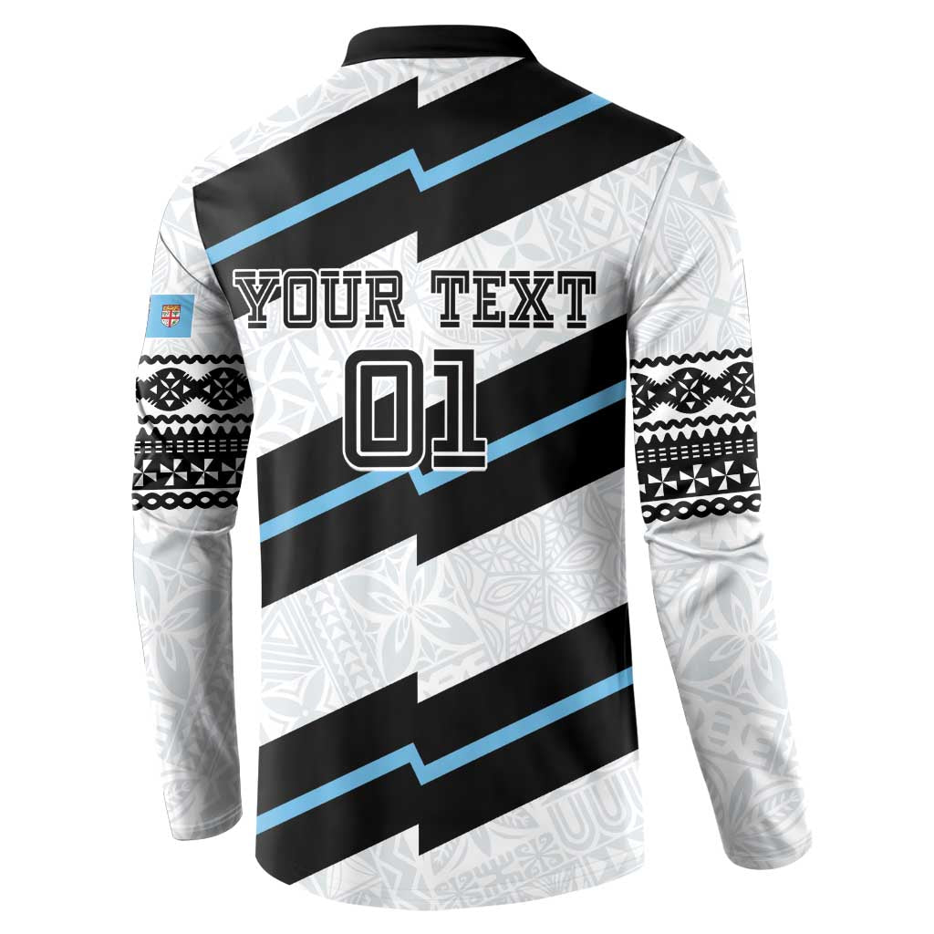 Custom Fiji 2024 Rugby Button Sweatshirt Fijian Tapa Pattern - Wonder Print Shop