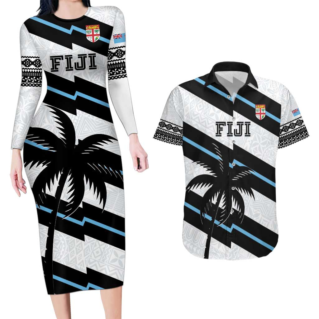 Custom Fiji 2024 Rugby Couples Matching Long Sleeve Bodycon Dress and Hawaiian Shirt Fijian Tapa Pattern - Wonder Print Shop
