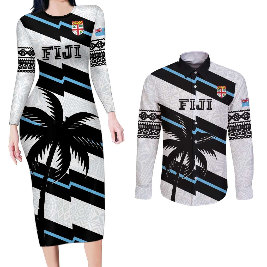 Custom Fiji 2024 Rugby Couples Matching Long Sleeve Bodycon Dress and Long Sleeve Button Shirt Fijian Tapa Pattern - Wonder Print Shop