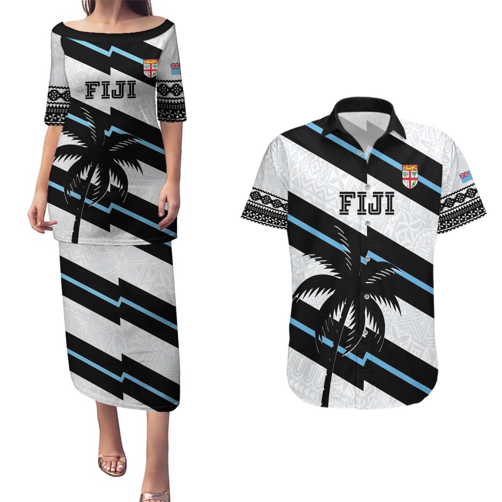 Custom Fiji 2024 Rugby Couples Matching Puletasi and Hawaiian Shirt Fijian Tapa Pattern - Wonder Print Shop