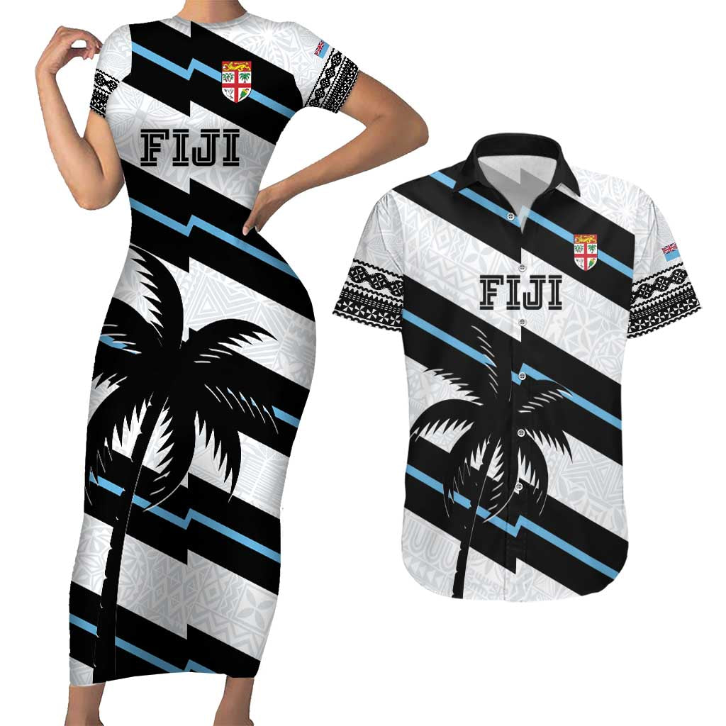 Custom Fiji 2024 Rugby Couples Matching Short Sleeve Bodycon Dress and Hawaiian Shirt Fijian Tapa Pattern - Wonder Print Shop