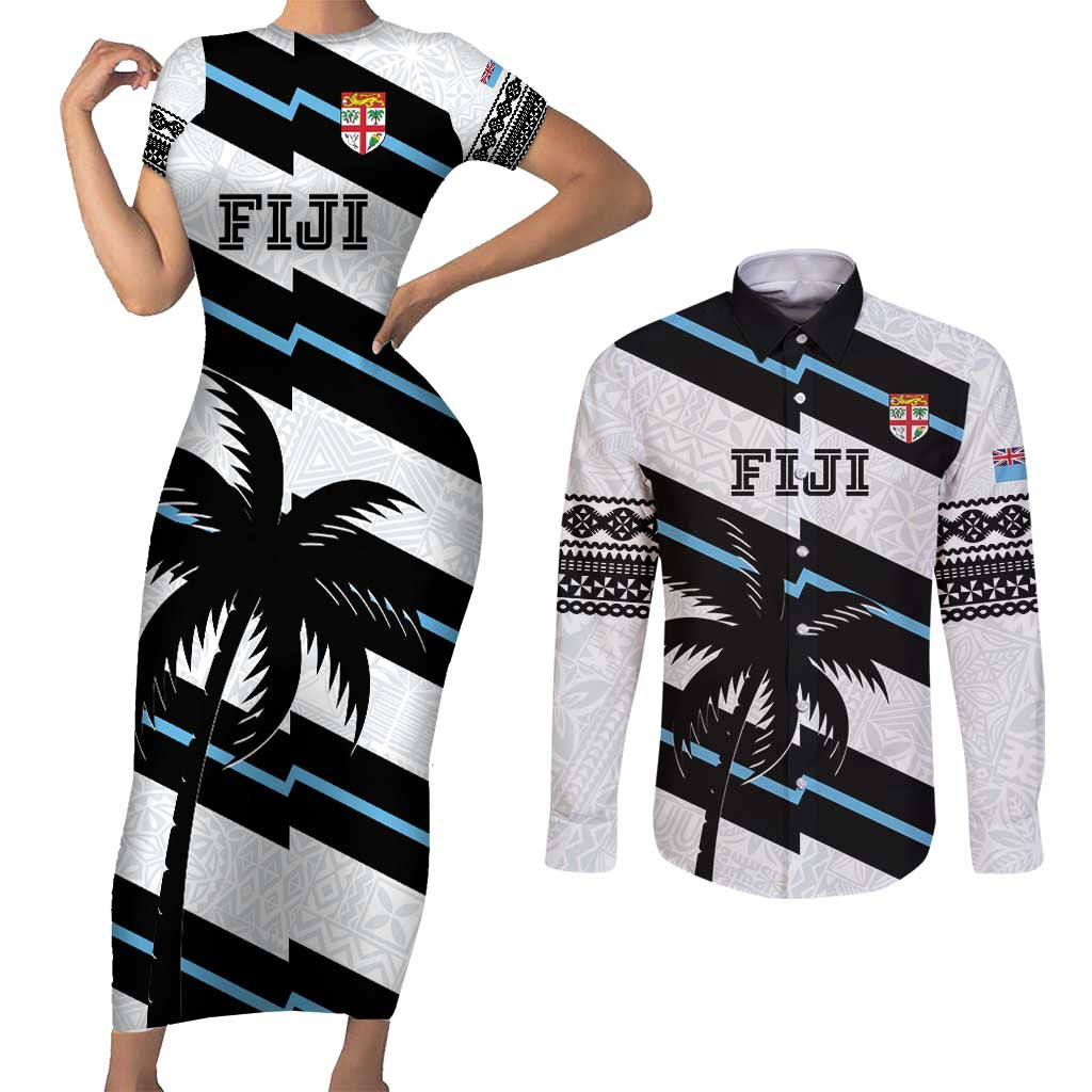 Custom Fiji 2024 Rugby Couples Matching Short Sleeve Bodycon Dress and Long Sleeve Button Shirt Fijian Tapa Pattern - Wonder Print Shop