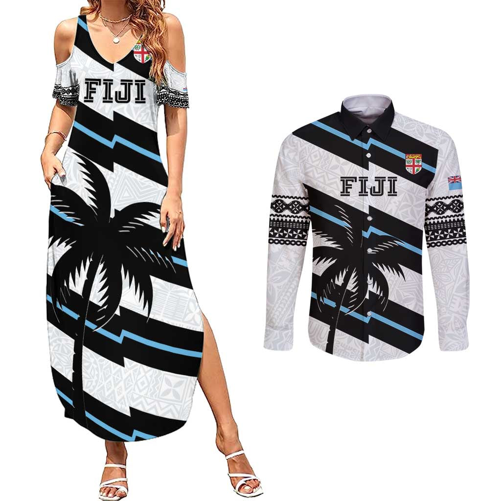 Custom Fiji 2024 Rugby Couples Matching Summer Maxi Dress and Long Sleeve Button Shirt Fijian Tapa Pattern - Wonder Print Shop