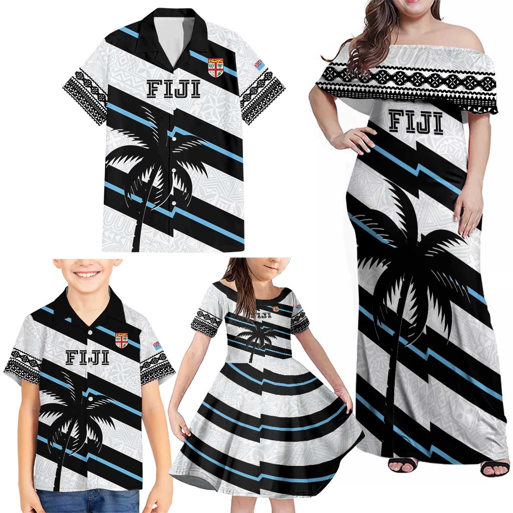 Custom Fiji 2024 Rugby Family Matching Off Shoulder Maxi Dress and Hawaiian Shirt Fijian Tapa Pattern - Wonder Print Shop