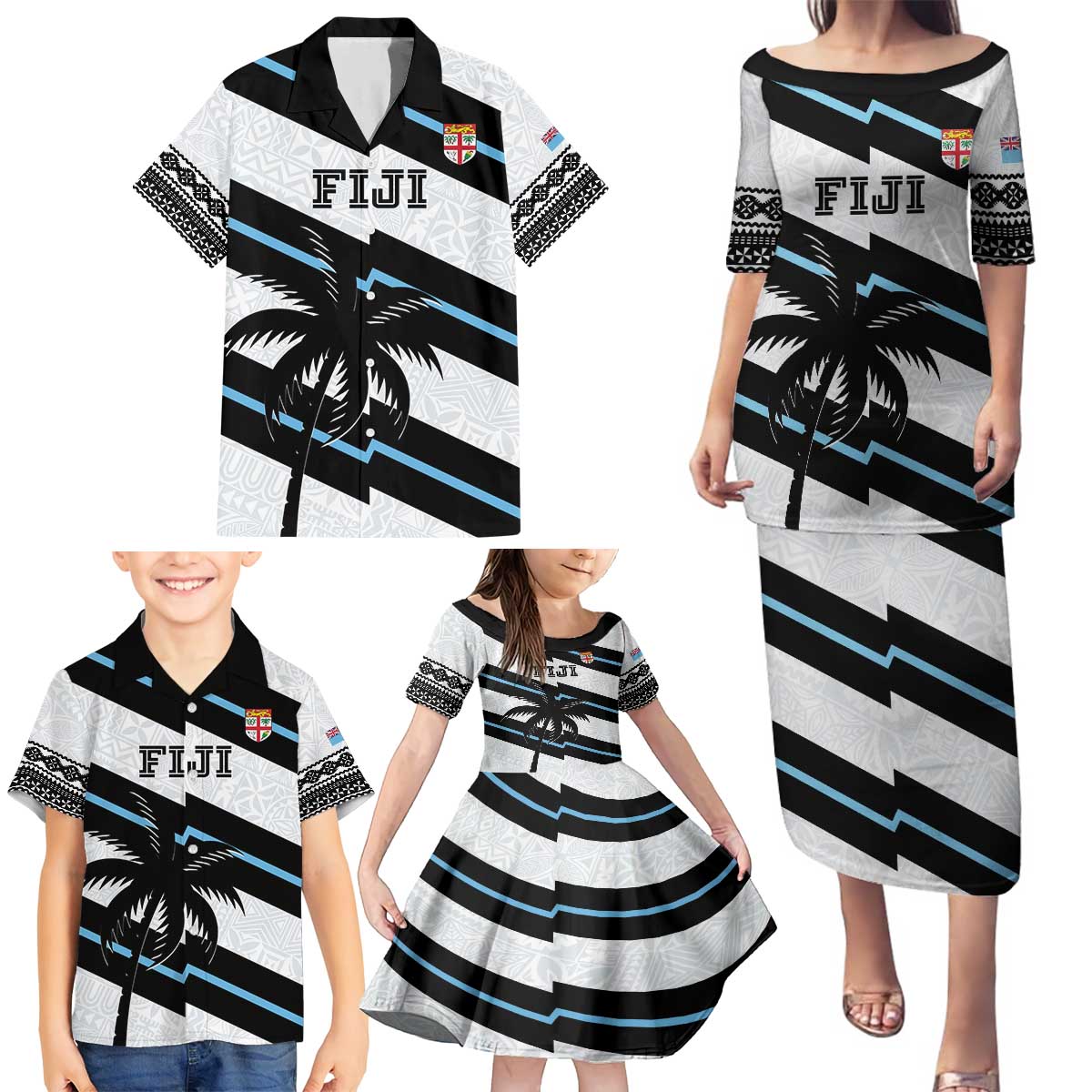Custom Fiji 2024 Rugby Family Matching Puletasi and Hawaiian Shirt Fijian Tapa Pattern - Wonder Print Shop