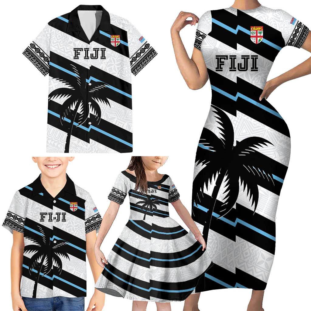 Custom Fiji 2024 Rugby Family Matching Short Sleeve Bodycon Dress and Hawaiian Shirt Fijian Tapa Pattern - Wonder Print Shop