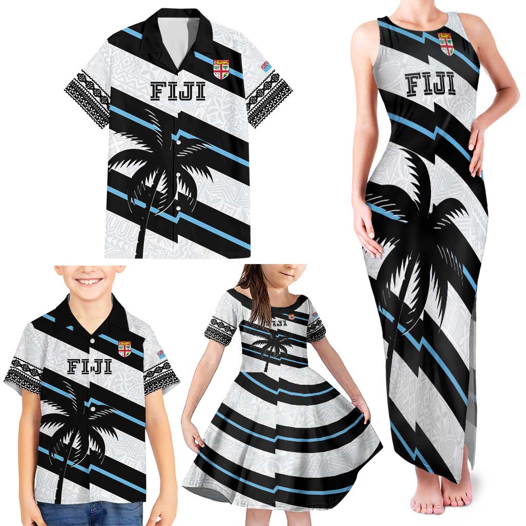 Custom Fiji 2024 Rugby Family Matching Tank Maxi Dress and Hawaiian Shirt Fijian Tapa Pattern - Wonder Print Shop