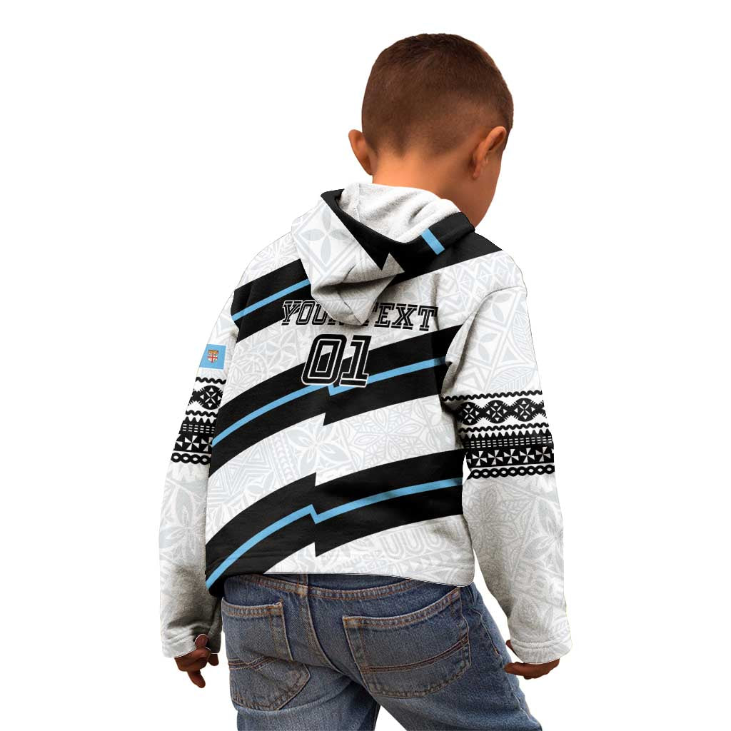Custom Fiji 2024 Rugby Kid Hoodie Fijian Tapa Pattern - Wonder Print Shop