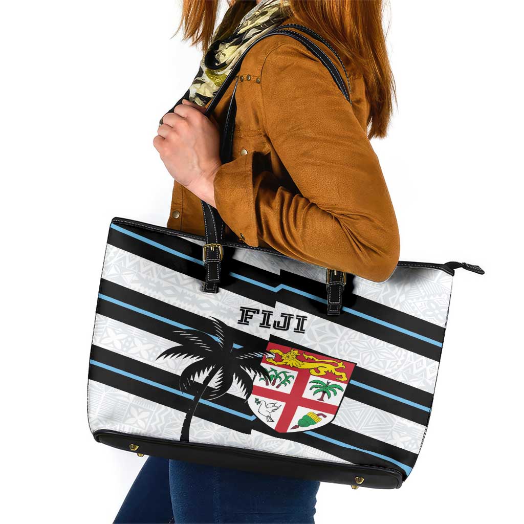 Fiji 2024 Rugby Leather Tote Bag Fijian Tapa Pattern - Wonder Print Shop
