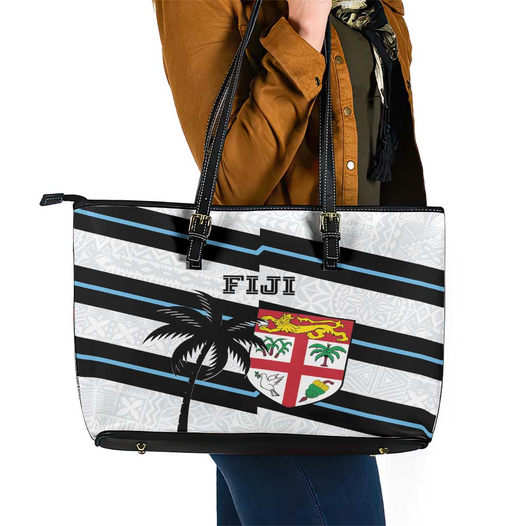 Fiji 2024 Rugby Leather Tote Bag Fijian Tapa Pattern - Wonder Print Shop