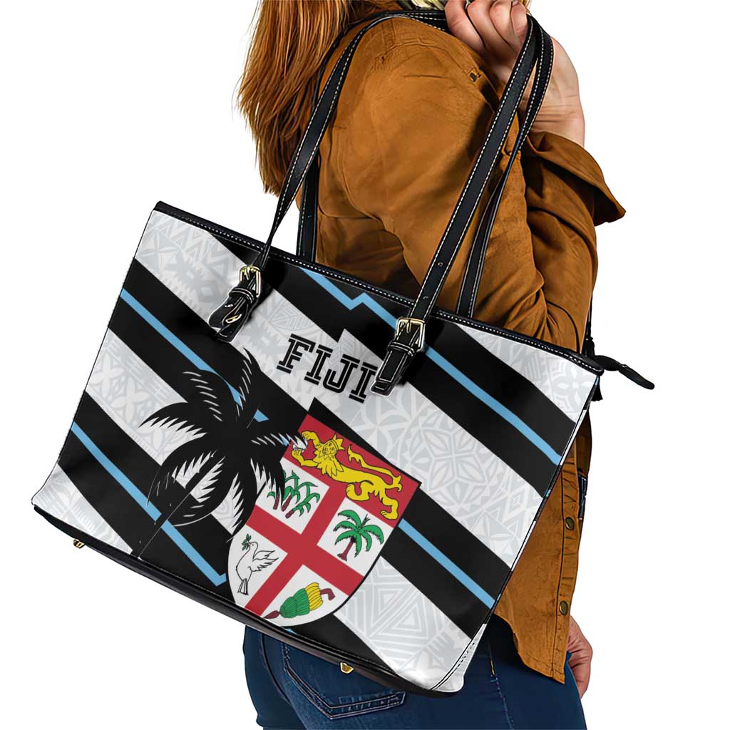 Fiji 2024 Rugby Leather Tote Bag Fijian Tapa Pattern - Wonder Print Shop