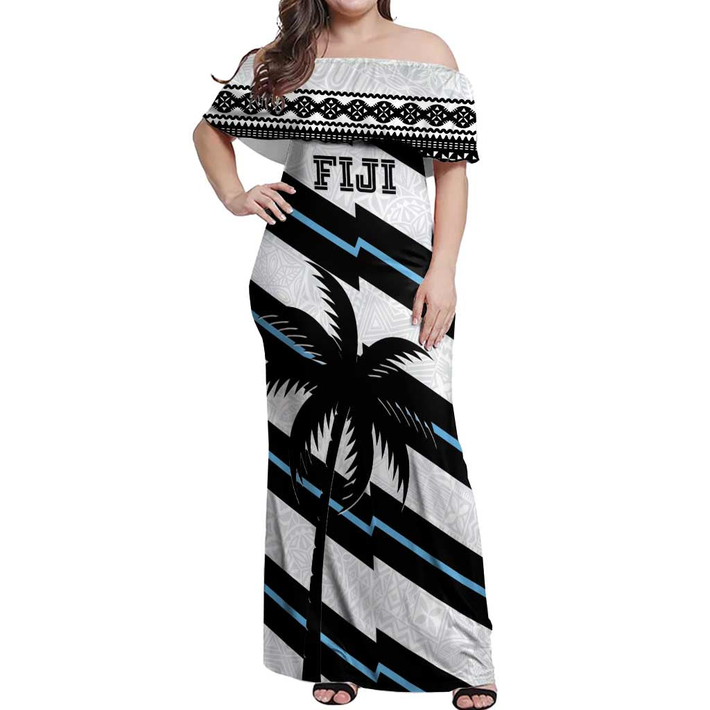 Custom Fiji 2024 Rugby Off Shoulder Maxi Dress Fijian Tapa Pattern - Wonder Print Shop