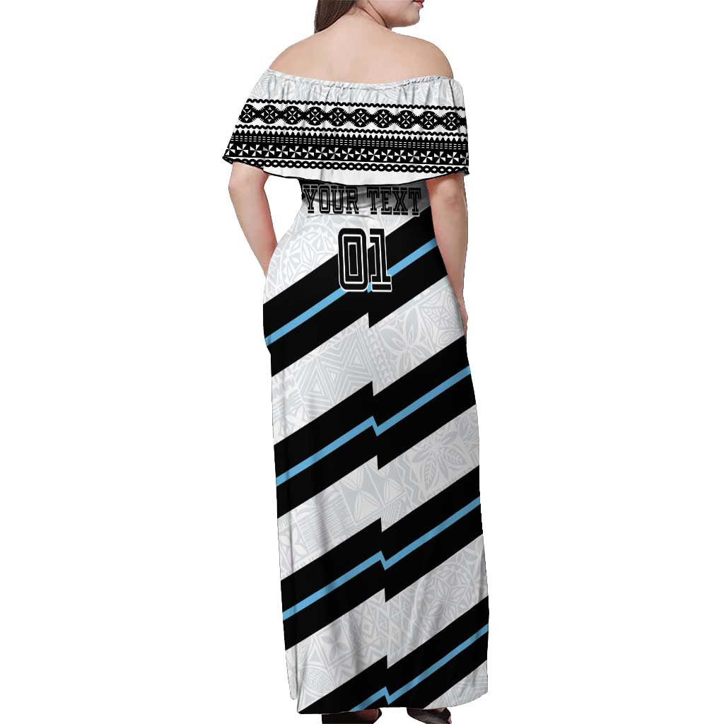 Custom Fiji 2024 Rugby Off Shoulder Maxi Dress Fijian Tapa Pattern - Wonder Print Shop