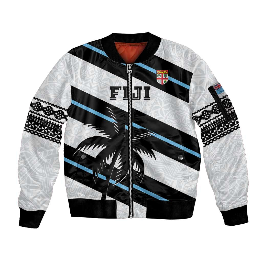 Custom Fiji 2024 Rugby Sleeve Zip Bomber Jacket Fijian Tapa Pattern - Wonder Print Shop